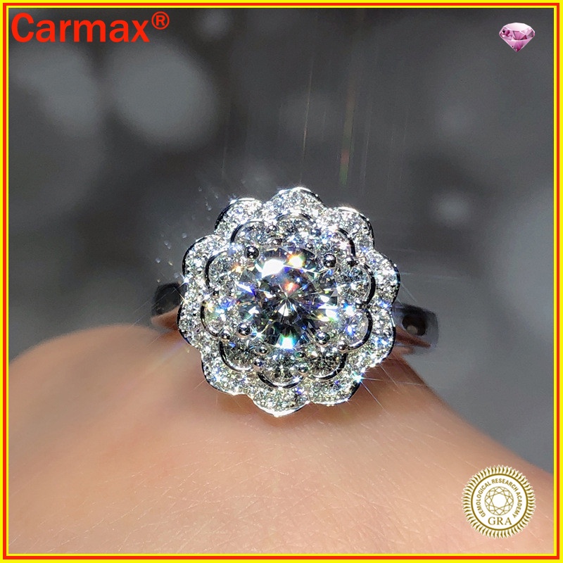 Nhẫn Hở Hai Lớp Họa Tiết Hoa Moissanite