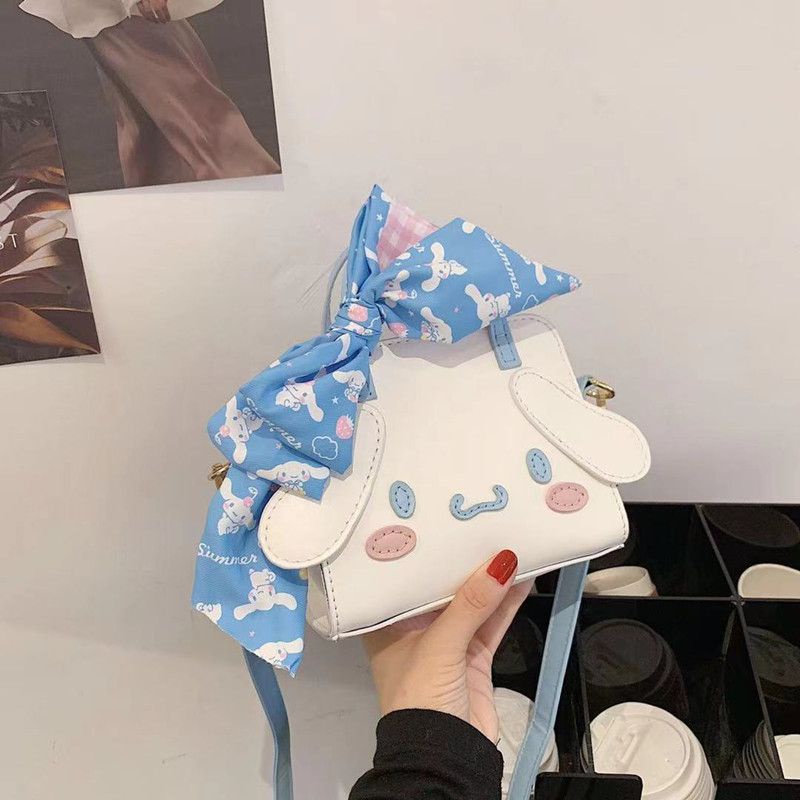 DIY kuromi Sanrio Cinnamoroll Bow Shoulder Bag Hand-Woven Material Bag Cute Cartoon gift