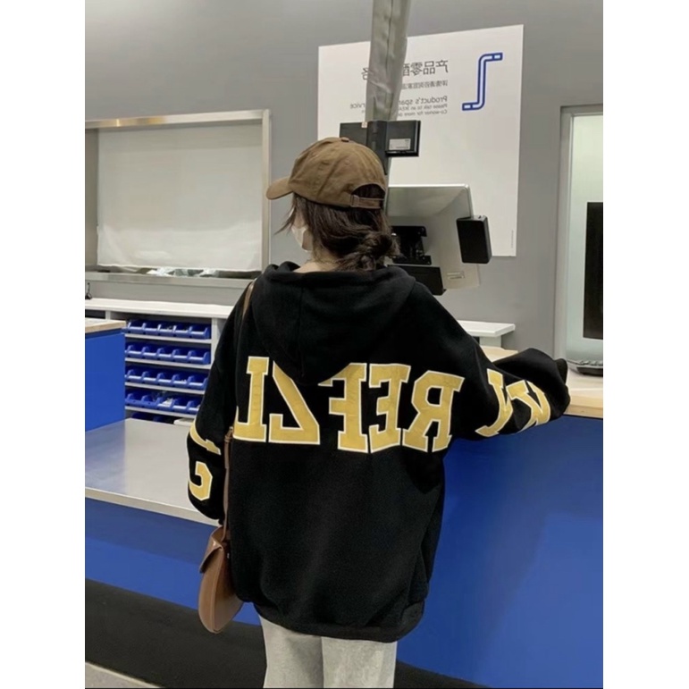 Áo Khoác Nỉ Nữ Có Nón Form Rộng In Chữ Tay Lưng Che Nắng Chắn Gió Mặc Thoải Mái [NEW UNISEX]