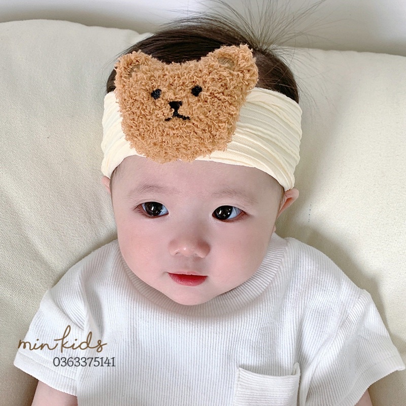 Băng đô, turban đính gấu xù bông đáng yêu cho bé