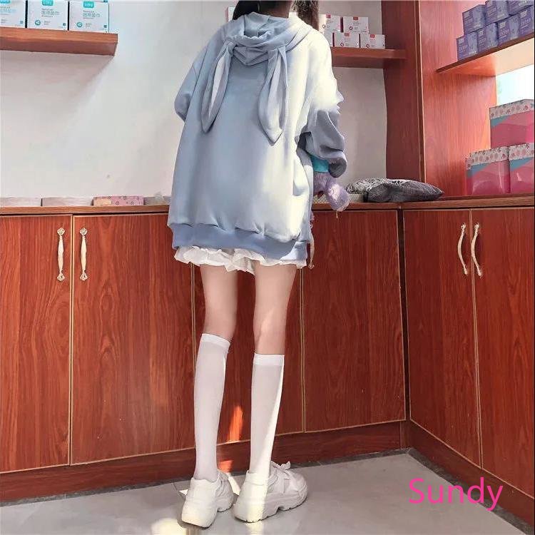 Áo Hoodie Tay Dài Dáng Rộng In Hình Tai Thỏ Dễ Thương Thời Trang Mùa Thu Cho Nữ