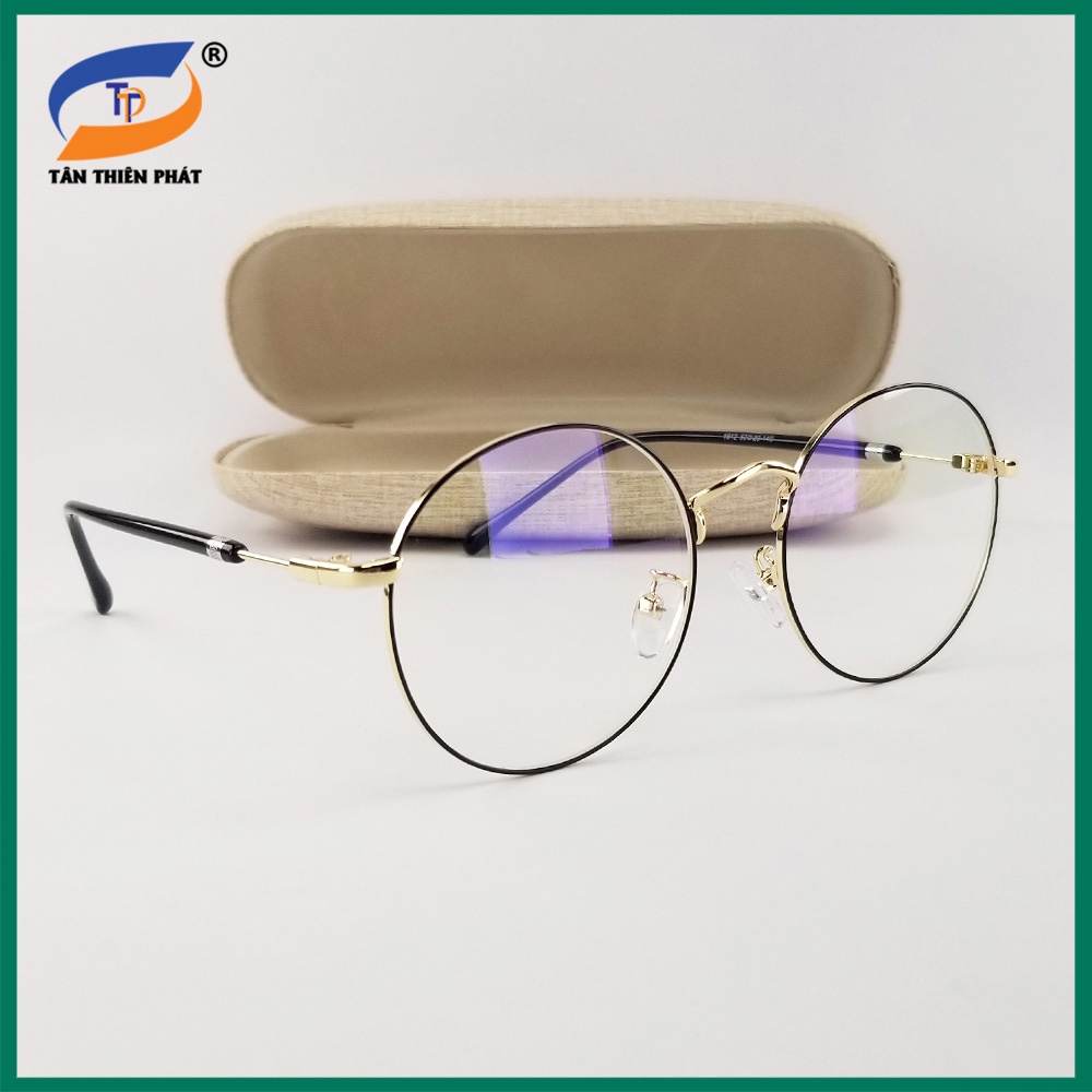 Gọng kính nam nữ mắt cận tròn kim loại 1912 màu đen, vàng, bạc. Tròng kính giả cận 0 độ chống ánh sáng xanh, chống UV