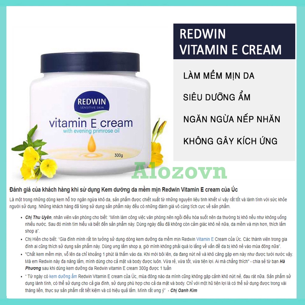 Kem dưỡng Redwin Vitamin E Cream Úc chính hãng hộp 300g