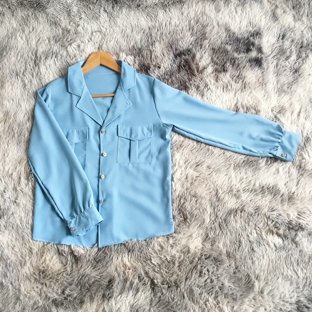 ÁO SƠ MI NỮ XANH DÀI TAY CHẤT ĐŨI MỀM MỊN CỔ VEST CÙNG CÚC NGỌC ĐÍNH ĐÁ SIÊU SANG CHẢNH LISA AM90