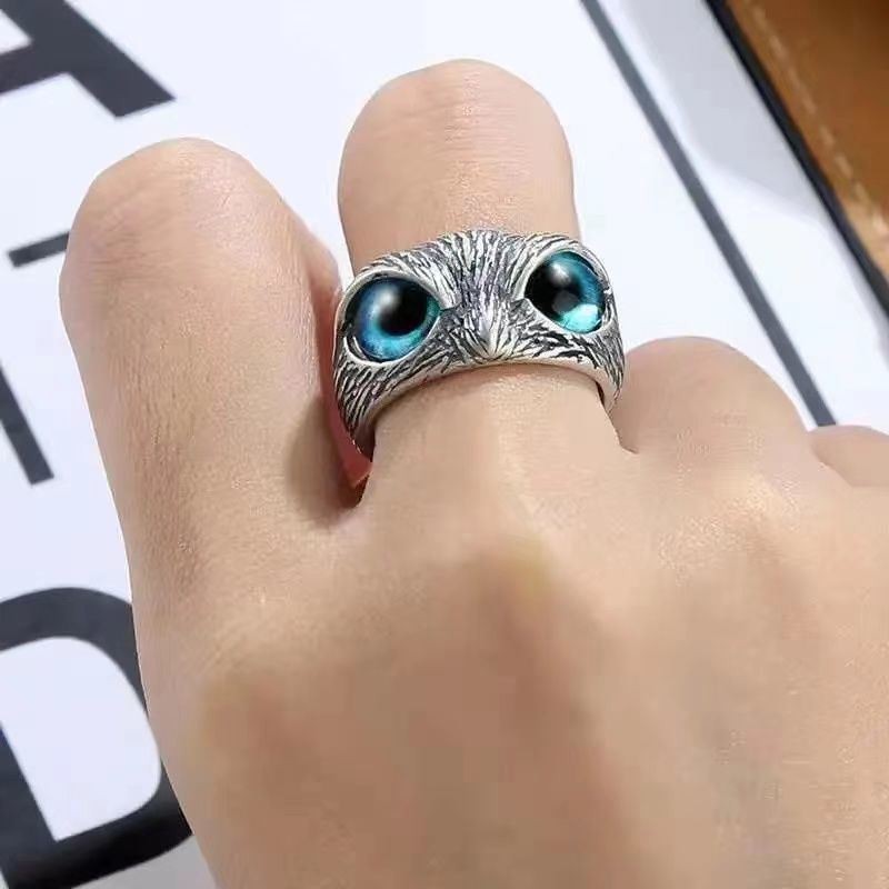 Nhẫn nam titan không gỉ Eagle Ring Mắt Cú Mèo Kuu Clothes Freesize Màu bạc thời trang - Eagle Ring nam nữ đẹp
