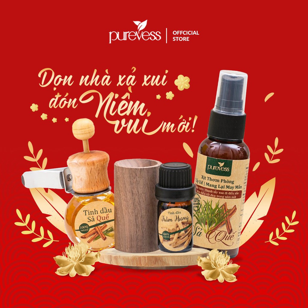 [PURE52 giảm 52k] Bộ quà tết tinh dầu xông nhà Purevess giúp tẩy uế, hút tài lộc ,may mắn cả năm