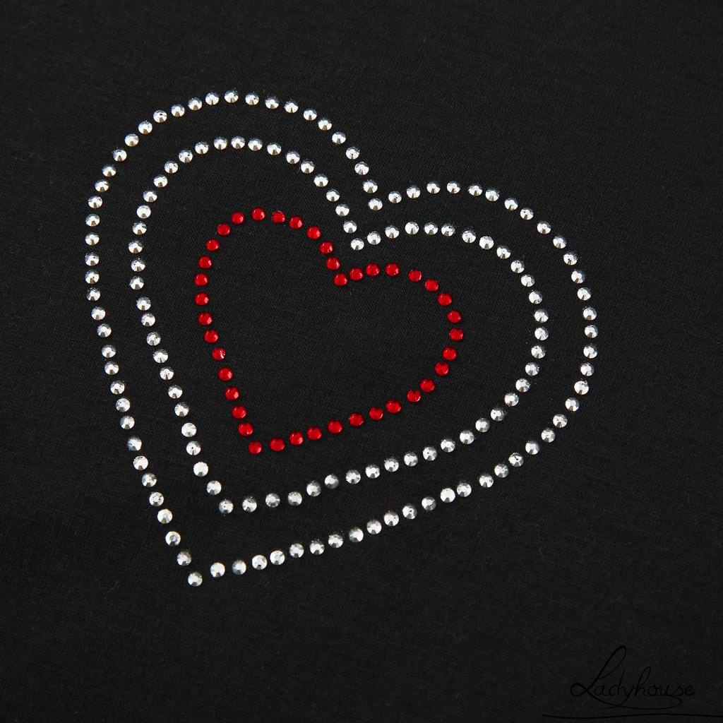 Áo Thun Croptop Cổ Tròn Họa Tiết Trái Tim Đính Đá Xinh Xắn Cho Nữ