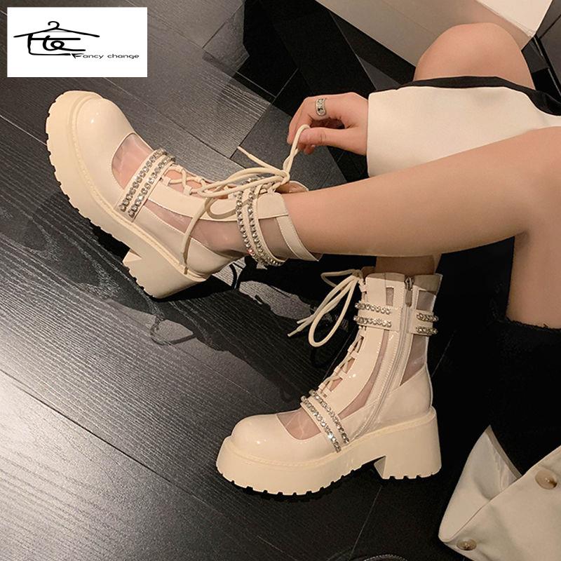 Giày Bốt Martin Đế Dày Phối Lưới Thoáng Khí Thời Trang Xuân Hè 2022 Cho Nữ