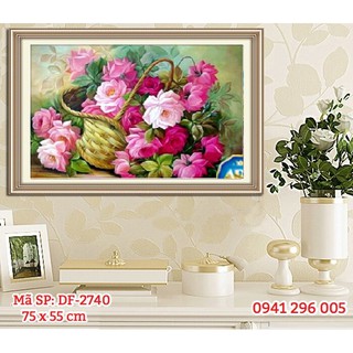 Tranh gắn đá Giỏ Hoa Hồng DF2740  (75X55cm)