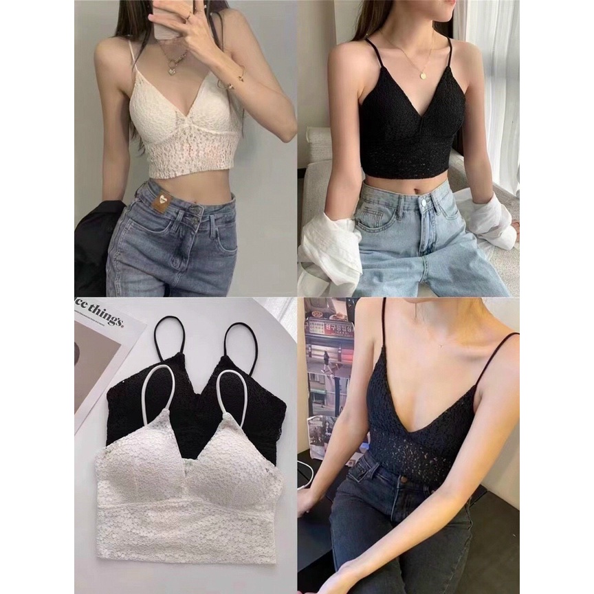 Áo 2 dây nữ croptop ren hoa bra quyến rũ siêu xinh