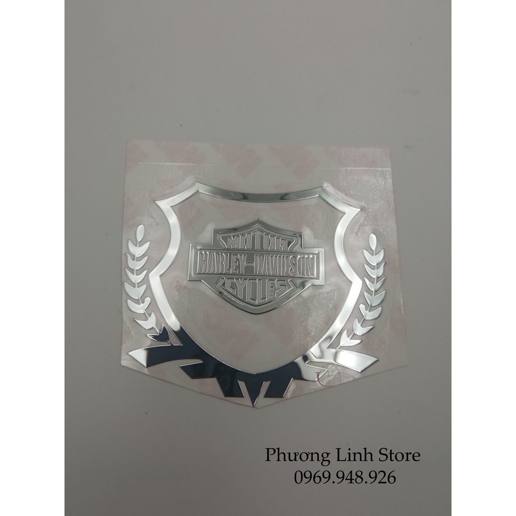 Tem dán xe Logo Harley Davidson Sticker dán xe bông lúa Bạc (202)