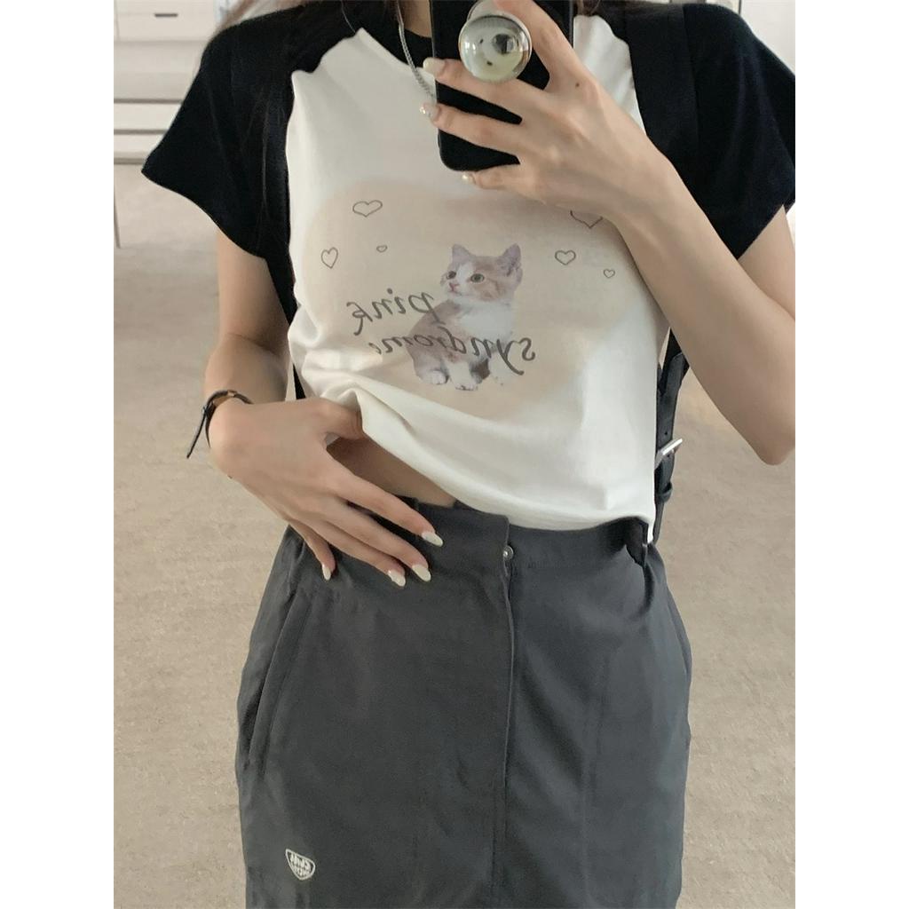Áo Thun Tay Ngắn In Hình Mèo Màu Sắc Thời Trang Mùa Hè Xinh Xắn Cho Nữ
