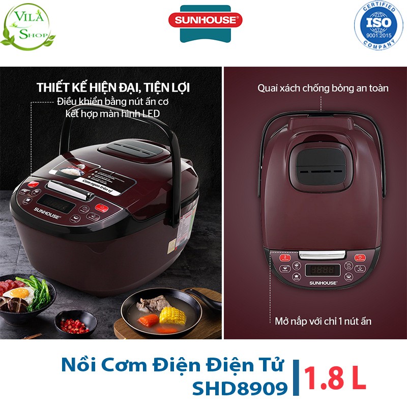 Nồi Cơm Điện Tử 1.8L Sunhouse SHD8909, Nồi Cơm Trang Bị Hệ Thống Nấu Tự Động