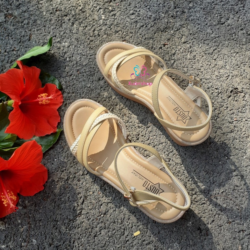 Giày sandal Dusto quai chéo, dây mảnh, đế xuồng cao 6cm (size 37-235)