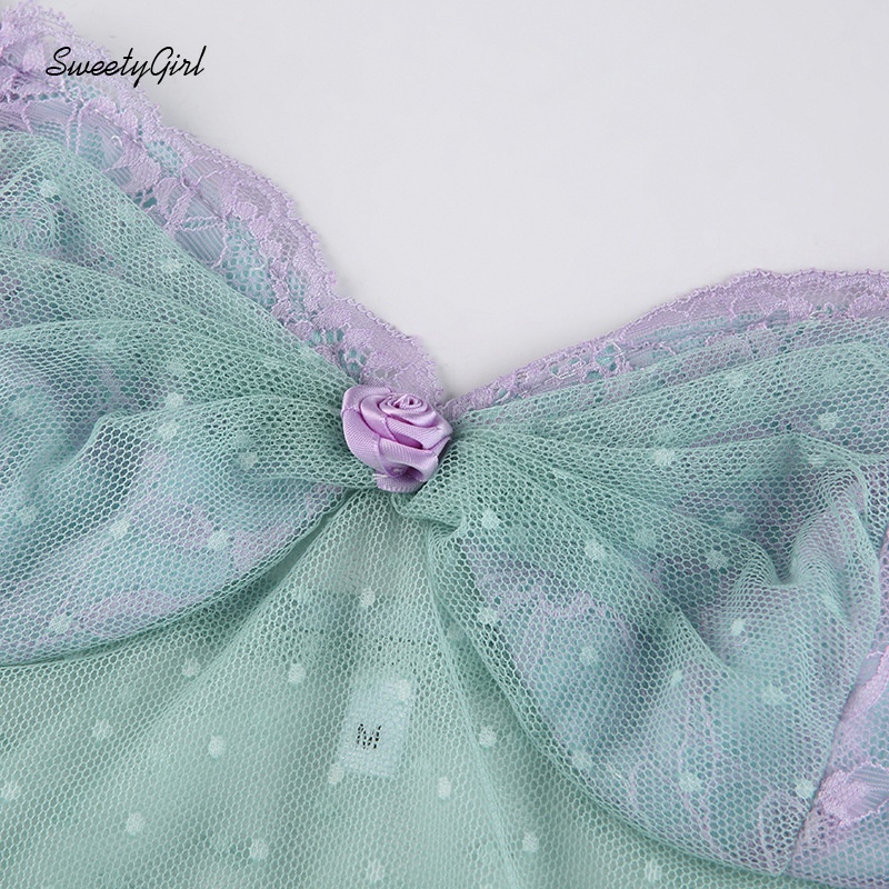 Áo Hai Dây Phối Ren Lưới Thời Trang Quyến Rũ 2022 Cho Nữ