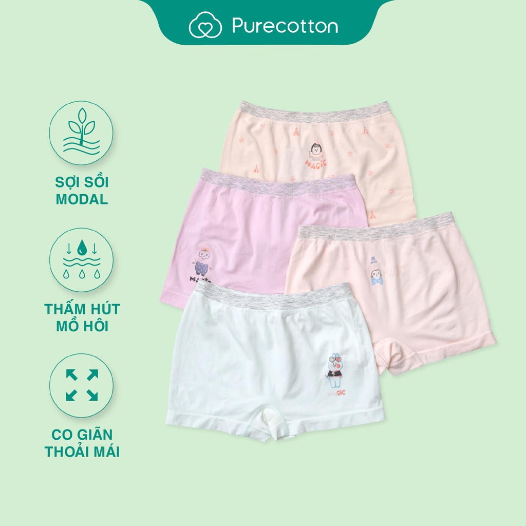 Quần chip bé gái 4 chiếc Purecotton cảm nhiệt thông minh chất liệu tơ tằm cao cấp Magic Baby PC038