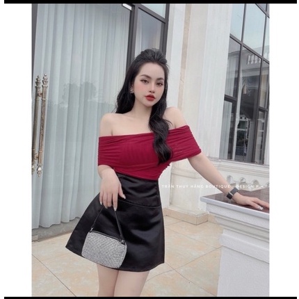Aó kiểu trễ vai nhún sườn chất đẹp 4 màu-ringushop