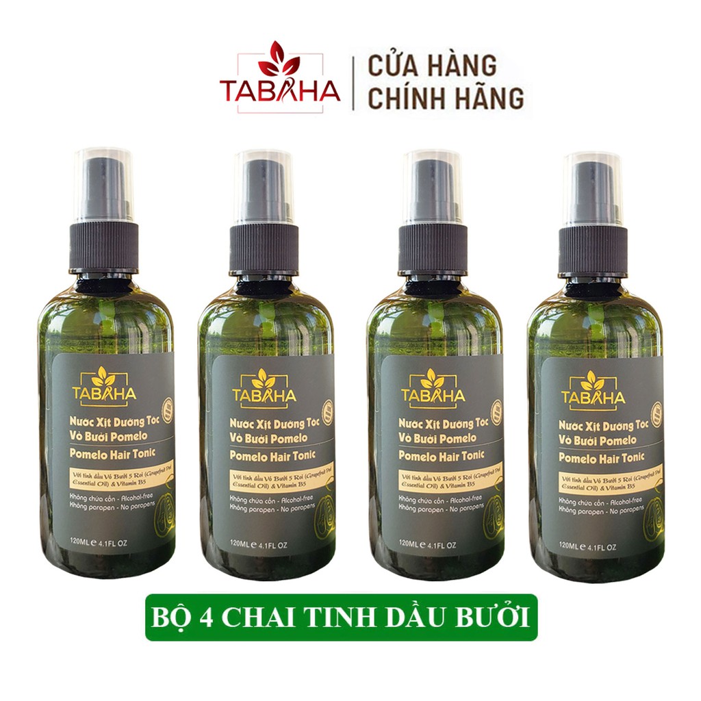 Liệu trình 2 tháng 4 chai tinh dầu bưởi xịt mọc tóc Pomelo Tabaha (120ml x 4) giúp giảm rụng tóc, mọc tóc nhanh