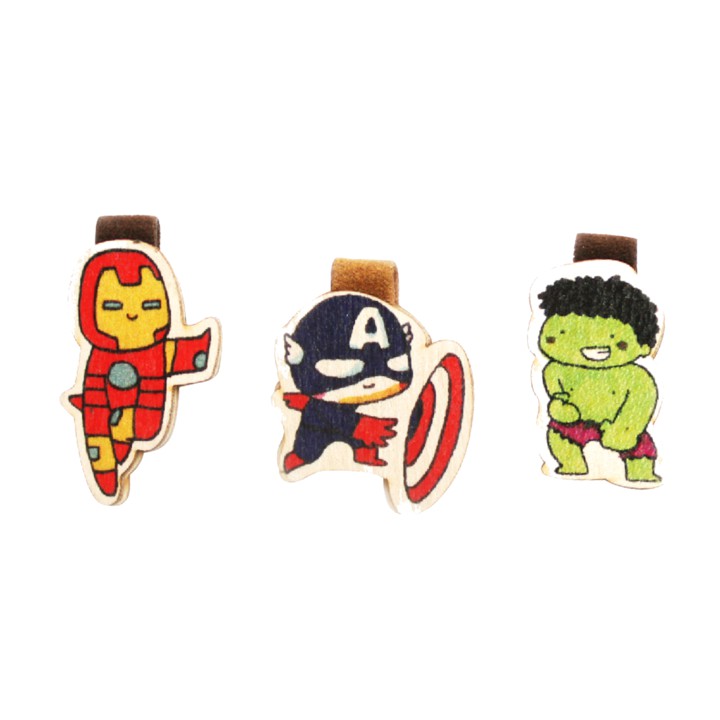 Set 3 Bookmark Gỗ Nam Châm Captain, Iron Man, Hulk