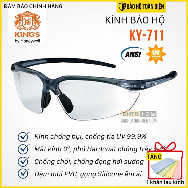 (RẺ, CHÍNH HÃNG) Kính bảo hộ Kings KY 711 [TẶNG KHĂN LAU KÍNH] Kính chống bụi, chống gió, kính chống tia UV dùng chạy xe