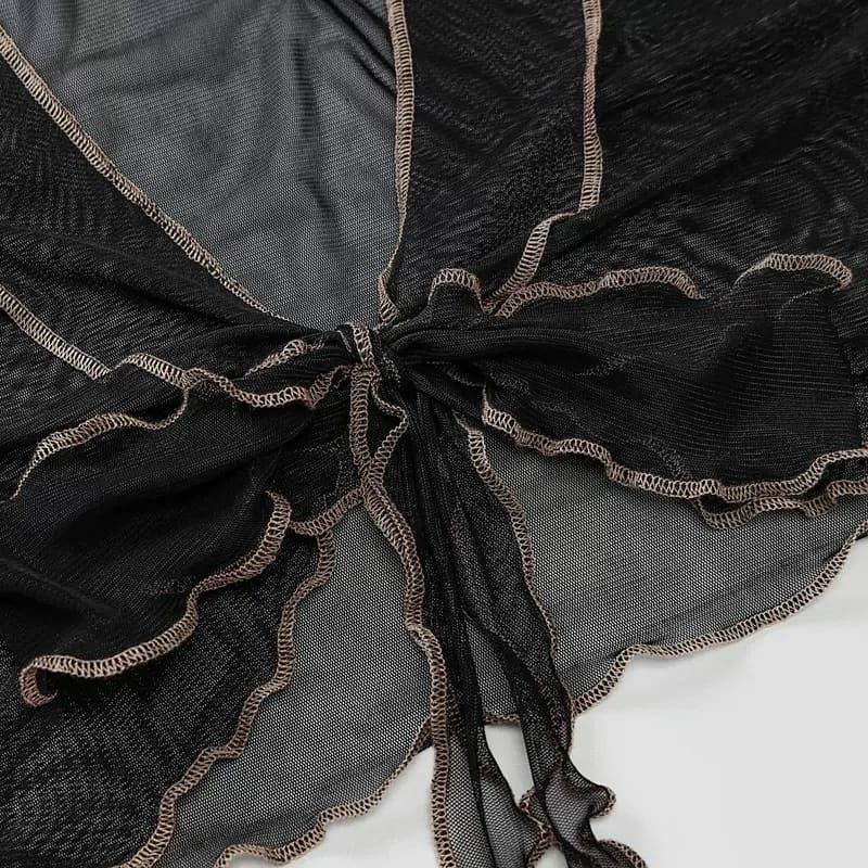 ÁO CROPTOP TAY DÀI LOE BUỘC EO VẢI LƯỚI REN LƯỚI SEXY / ÁO CARDIGAN LƯỚI MÀU ĐEN SIÊU SA