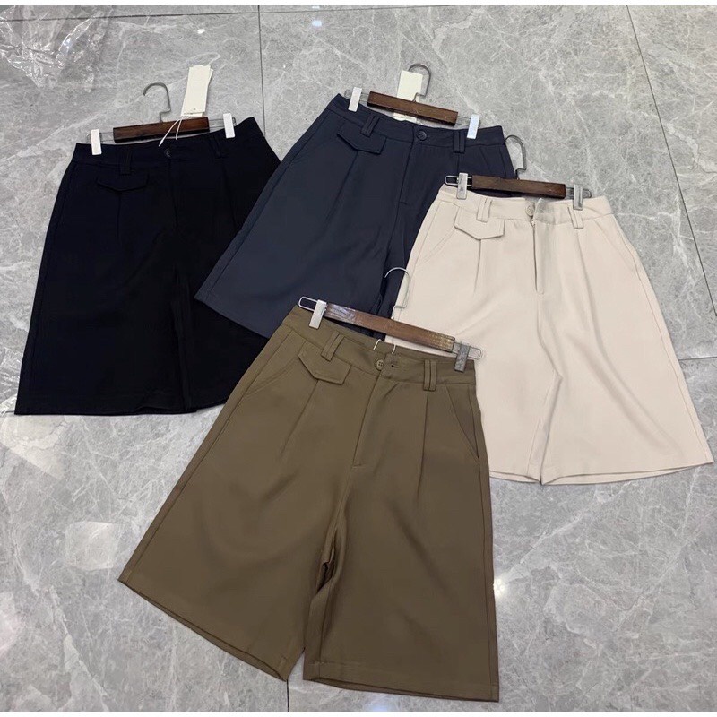 Quần short nữ ống rộng basic chất tuyết mưa đủ 3 màu đen nâu be đơn giản dễ phối đồ - mã sooc không đai