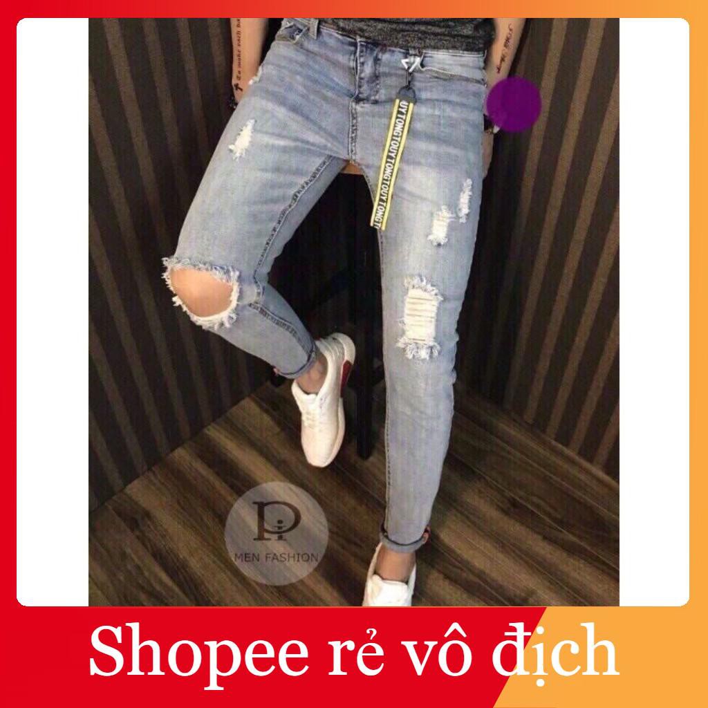 Quần jean nam rách gối chất bao đẹp cao cấp thời trang