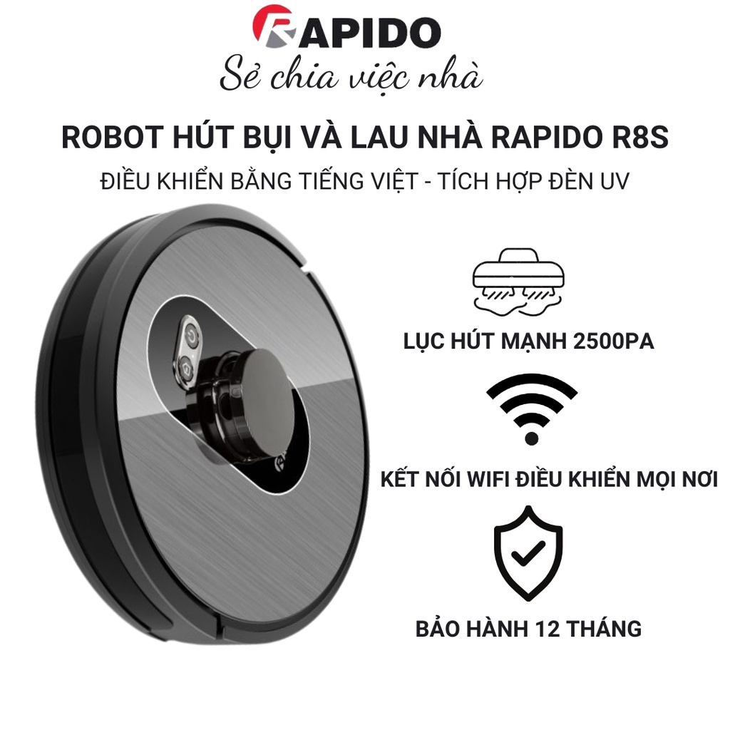 Robot hút bụi và lau nhà Rapido R8S, tích hợp đèn UV diệt khuẩn