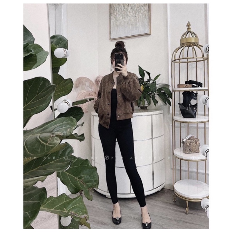 Áo Bomber Cúc Trơn Nâu Bo Chun LV Tôn Da Chất Dày Dặn | BigBuy360 - bigbuy360.vn