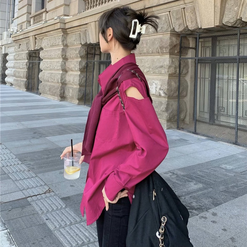 IELGY  Áo Sơ Mi Tay Dài Hở Vai Thời Trang Dành Cho Nữ