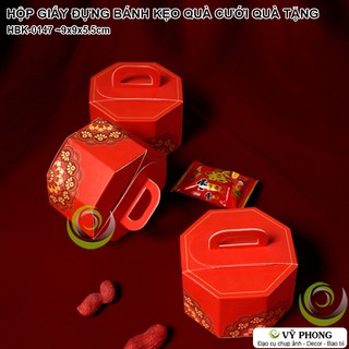 SET 5 HỘP GIẤY ĐỰNG BÁNH QUÀ TẶNG LỄ TẾT HÌNH BÁT GIÁC CÓ QUAI XÁCH HBK-0147