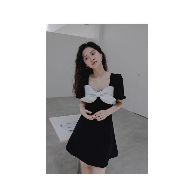 Đầm Chữ A Tay Phồng Thắt Nơ Eo Phong Cách Hàn Quốc Thời Trang Dành Cho Nữ