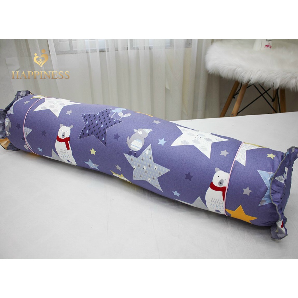 Vỏ gối ôm  người lớn, chất vải cotton lụa ko xổ lông mềm mát thương hiệu  Happiness sẵn hàng kích thước 35x1m