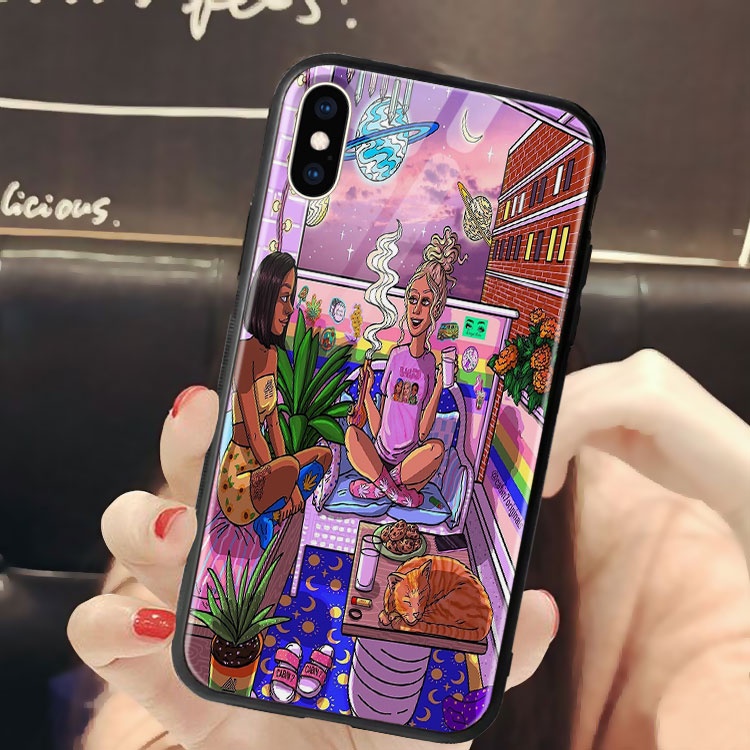 Ốp kính canabis sang chảnh imacc cho iphone7/7/plus8/8plus/xr/x/xs/xsmax/11/11/pro/11/promax