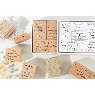 Set 6 con dấu gỗ quote tiếng anh