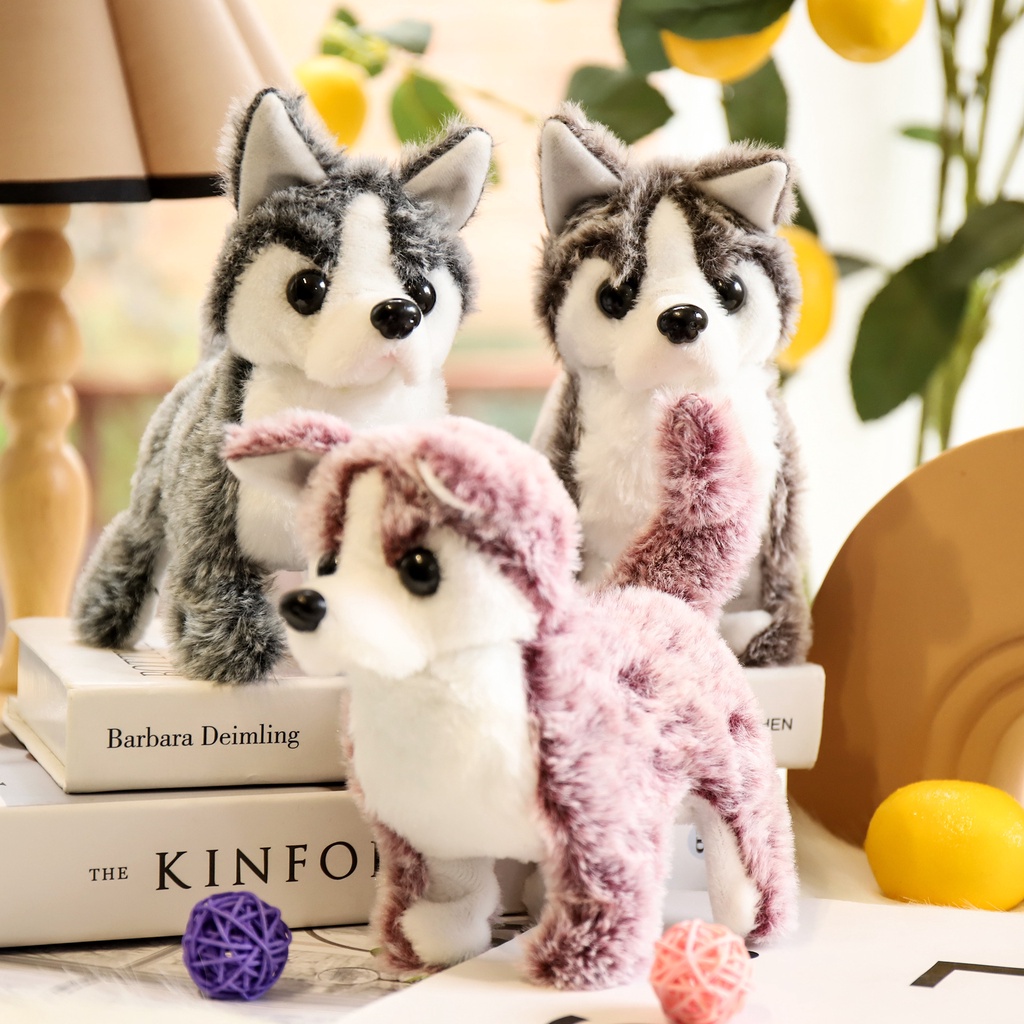 Thú nhồi bông, Chó bông biết đi biết sủa, Đồ chơi chó nhồi bông Husky cực xinh cho trẻ em