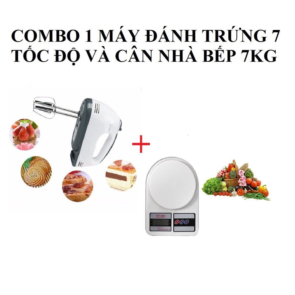 Bộ Combo Máy Đánh Trứng 7 Tốc Độ + Cân Nhà Bếp 7KG