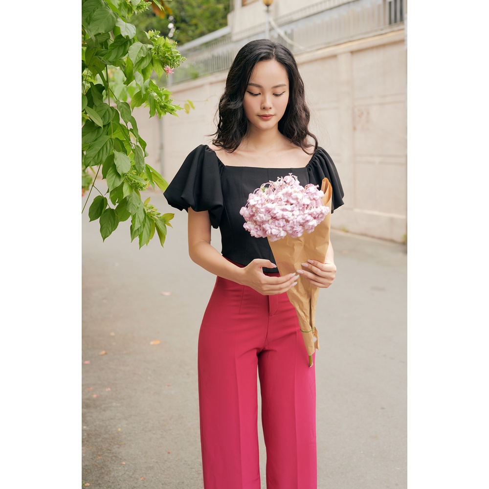 Áo croptop cổ vuông tay bí nữ Vella Fashion VA22059