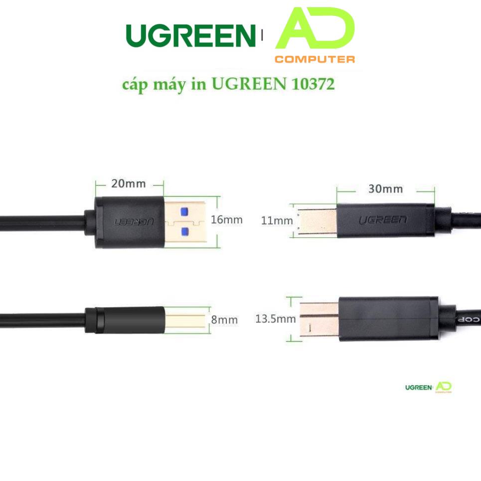Dây máy in USB 3.0 đầu mạ vàng, dài từ 1-2m UGREEN US210