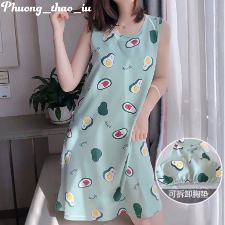 Váy ngủ dáng suông có đệm ngực váy mặc ở nhà mùa hè dễ thương cất thun Cotton mềm mại | BigBuy360 - bigbuy360.vn