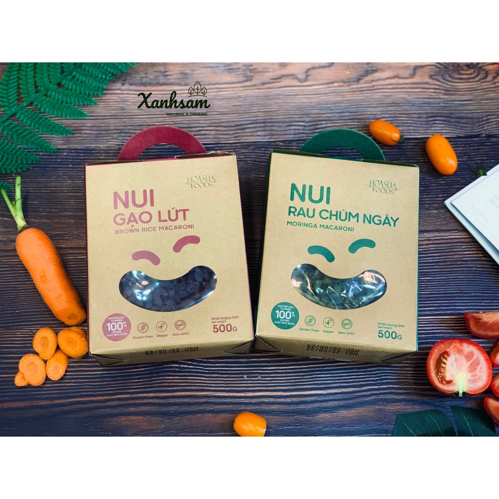 Nui Gạo TRẮNG, Gạo LỨT, RAU CHÙM NGÂY 500gr Hoa Sữa Food- Xanhsam Organic