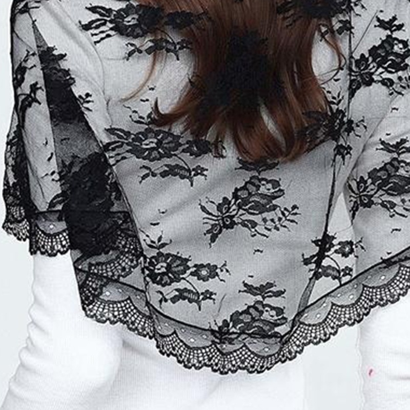 Khăn Choàng Cổ Vải Sheer Phối Ren Màu Đen Phong Cách Tây Ban Nha Cổ Điển Mantilla Masil La Tinh Cho Đầu Công Giáo