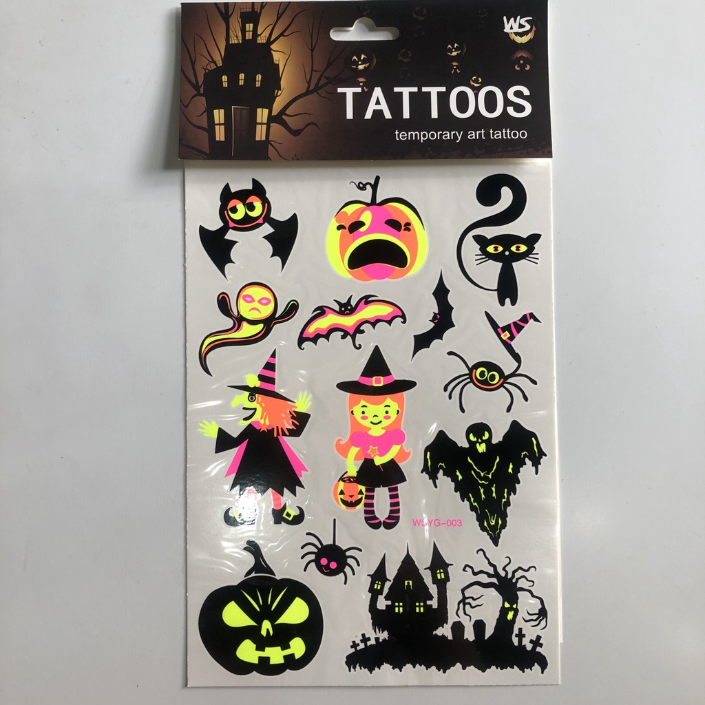 Hình xăm tattoo dạ quang phát sáng hóa trang Halloween cho bé
