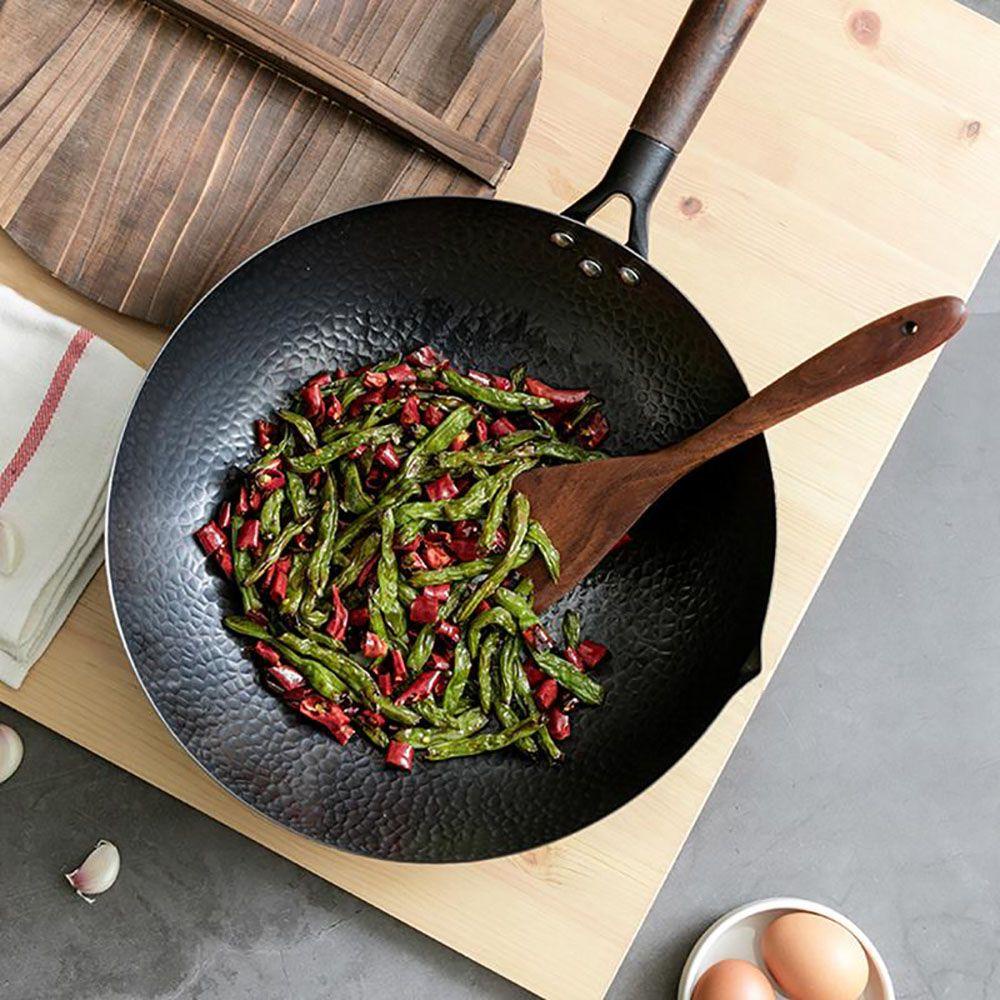 Chảo Chiên Bằng Thép Carbon Mạ Thép Carbon Với Tay Cầm Bằng Gỗ Tiện Dụng