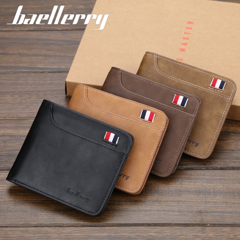 Baellerry D9152 High Quality Men's Short Bifold Leather Wallet Slim Cash Purse Hand Bag Credit Card Holder