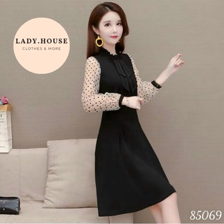 Đầm suông đen phối lưới bi cực chất dự tiệc phong cách - 85069