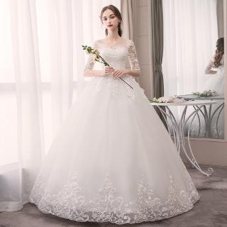 Đầm Cô Dâu Trễ Vai Phối Ren Phong Cách Hàn Quốc