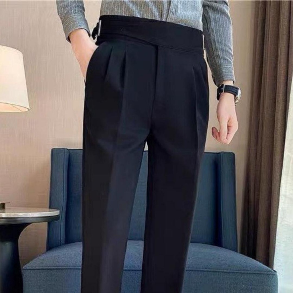 quần âu nam kiểu cạp cao gài 2 bên QDL màu đen ghi xám đẹp tây công sở hàn quốc cao cấp ống đứng côn suông rộng co giãn