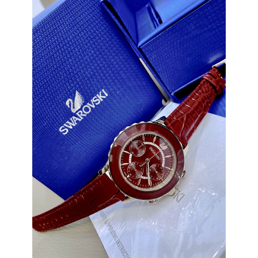 Đồng hồ nữ chính hãng, đồng hồ đeo tay nữ SWAROVSKI full box siêu sang, thiết kế dây da đỏ thời trang siêu hot, cực hot