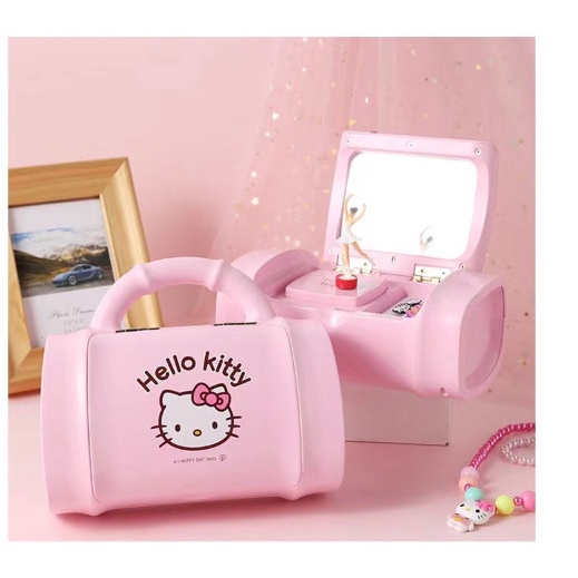Hộp âm nhạc 8 âm mèo Hồng Kitty đựng trang sức cho bé gái - Túi xách âm nhạc đựng trang sức mèo Kitty hồng